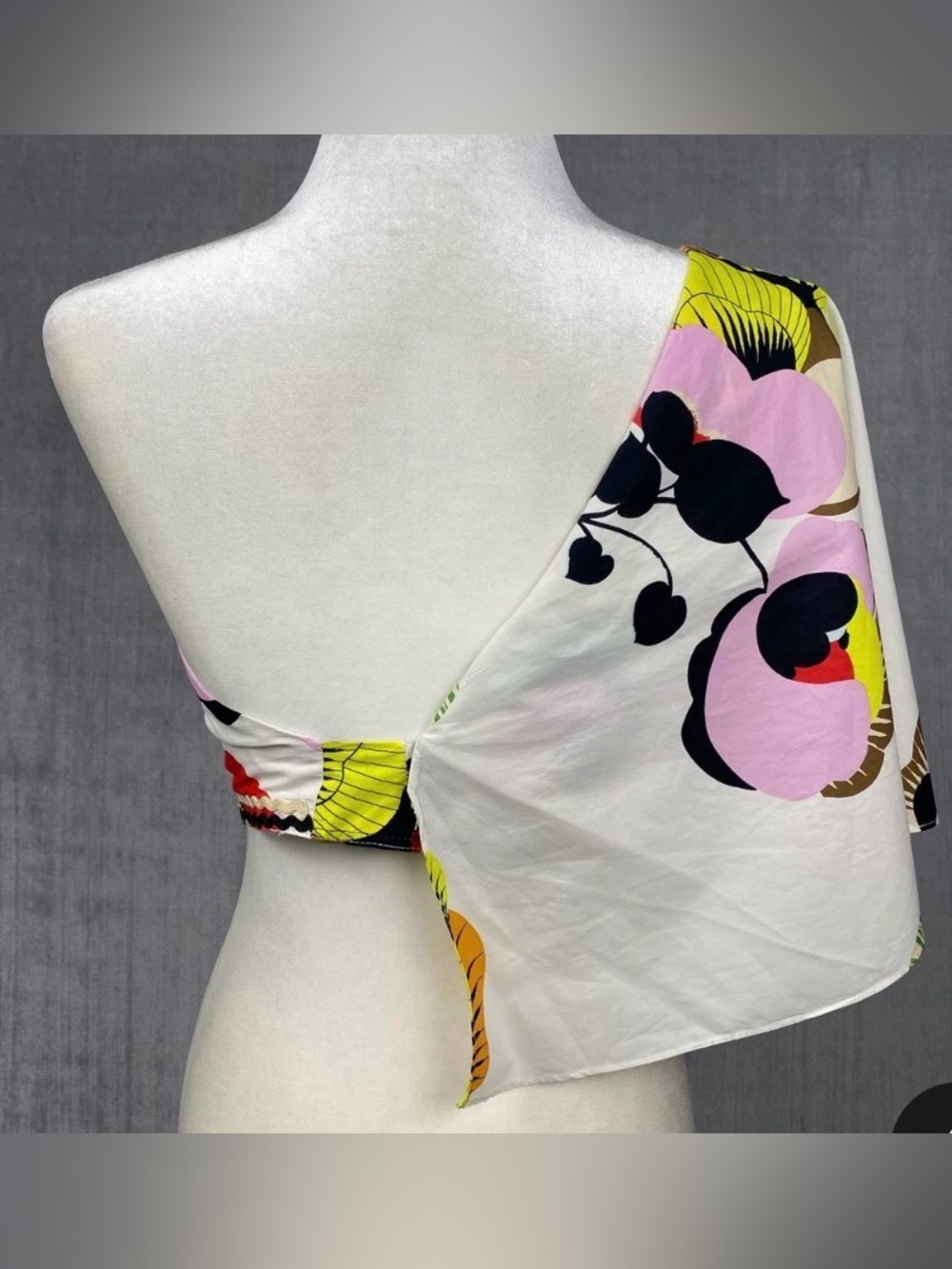 Zara One Shoulder Crop Top Size S Abstract Floral Resort Vacation Summer - Picture 4 of 10